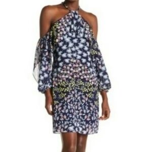NWT Nanette Lepore Blue Floral Long Sleeve Cold Shoulder Dress Womens - Size 4